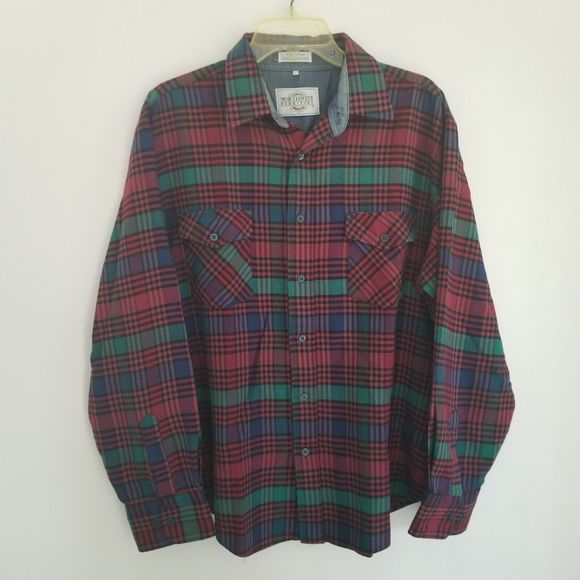 Northwest Territory Shirt Mens Large Flannel Button Up Blue Red Green Plaid - Picture 1 of 7